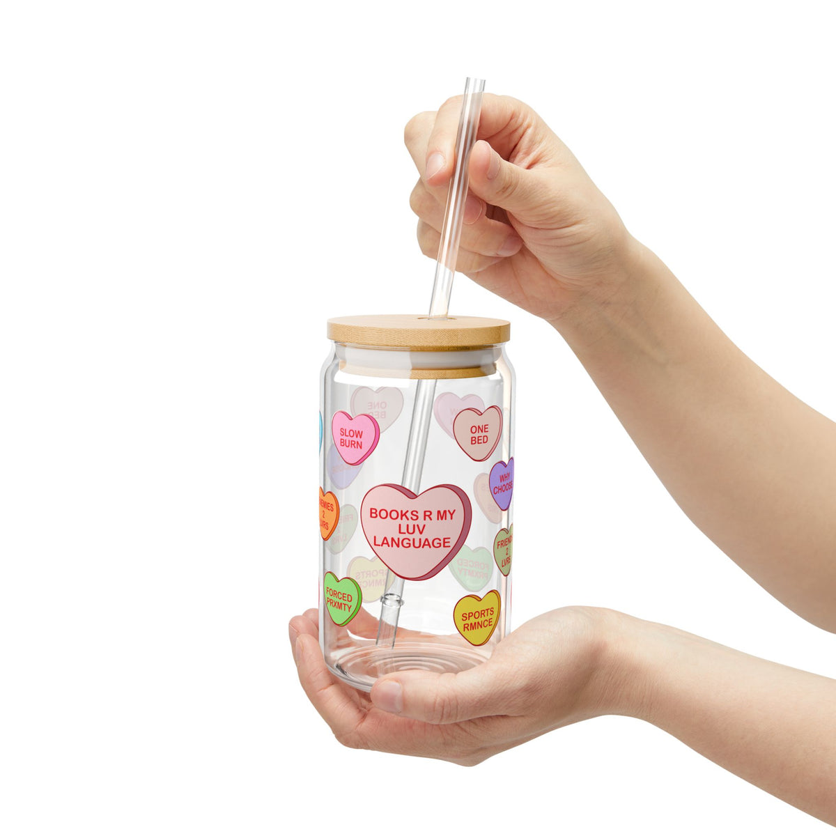 Bookish Candy Hearts Sipper Glass