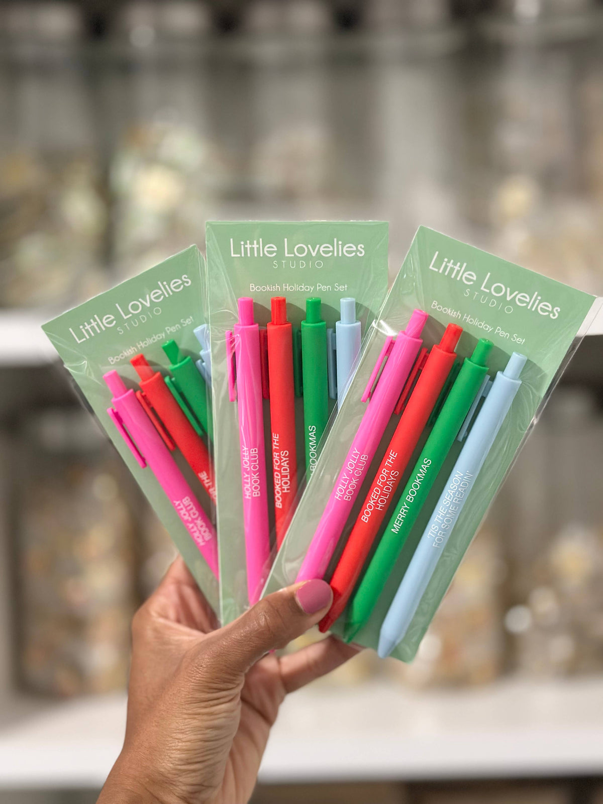 Little Lovelies Studio - Bookish Holiday Pen Set – 4-Pack Christmas Click Pens