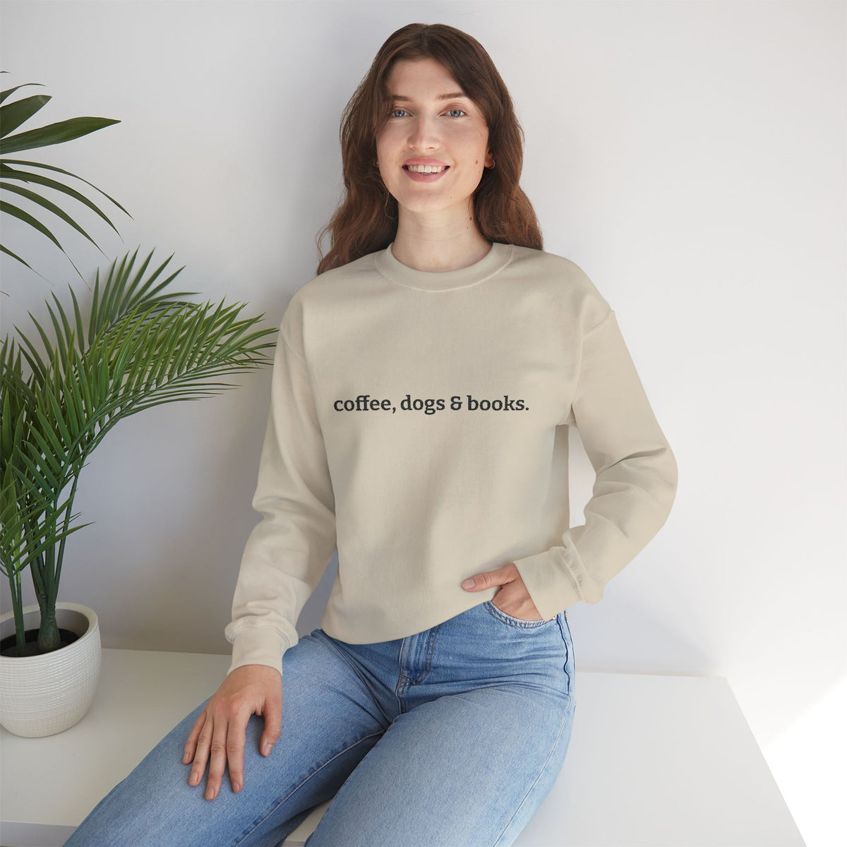coffee, dogs & books. - Crew Neck Sweatshirt *Embroidered*