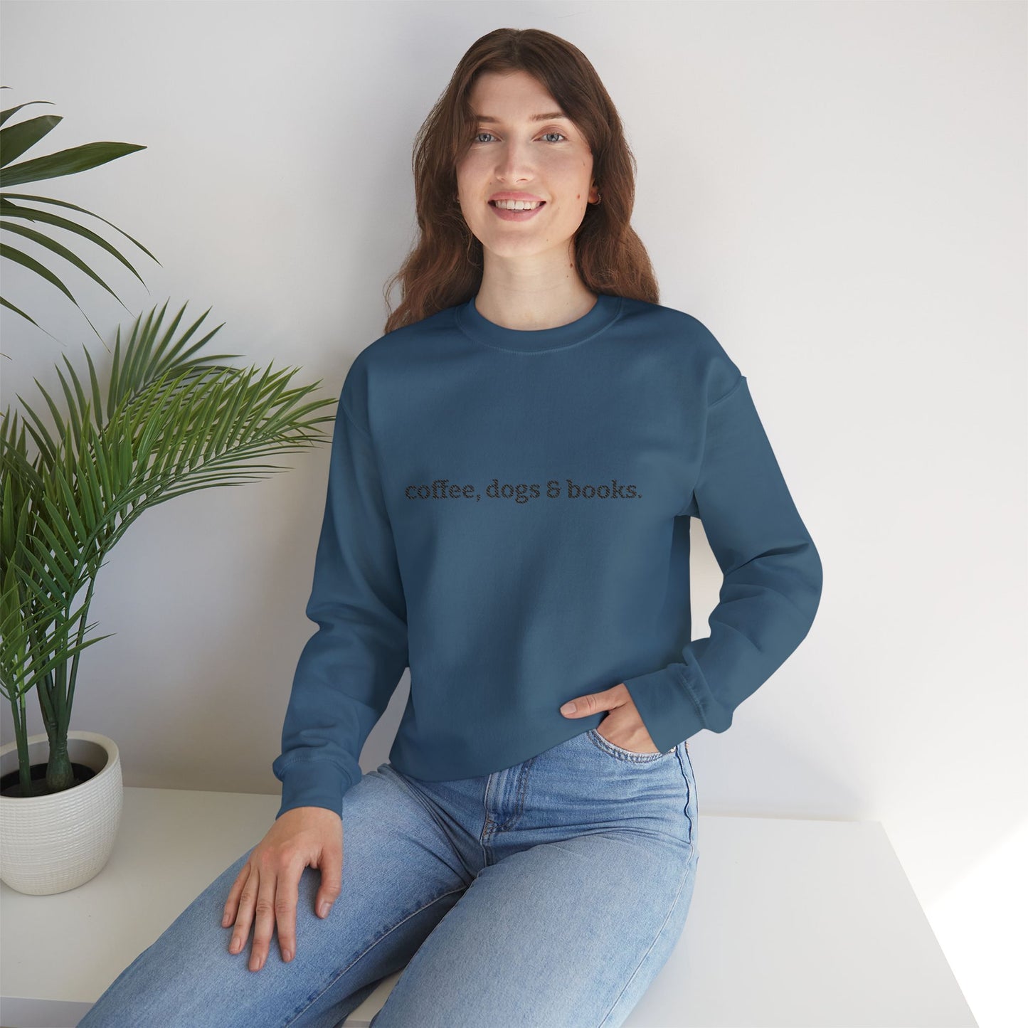 coffee, dogs & books. - Crew Neck Sweatshirt *Embroidered*