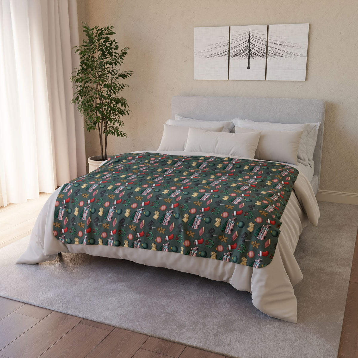 TEB Christmas Doodle Cozy Sherpa Blanket