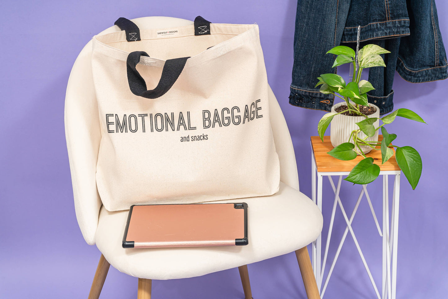 SHEWOLF Designs - Tote: Emotional Baggage & Snacks — Funny Oversized Bag
