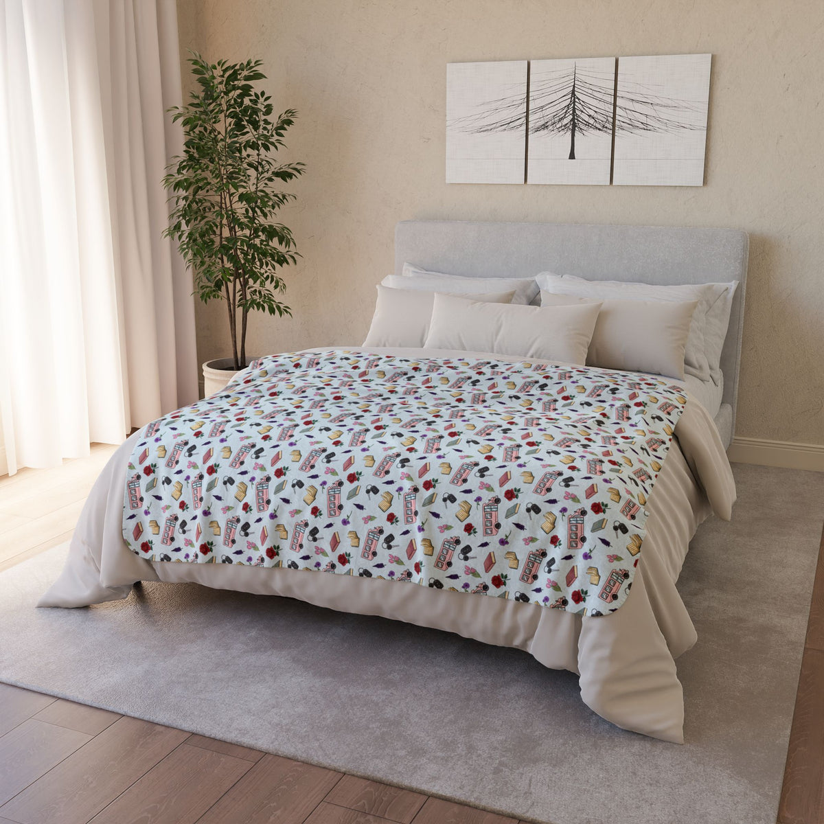 The Enchanted Bookmobile Doodle Sherpa Blanket