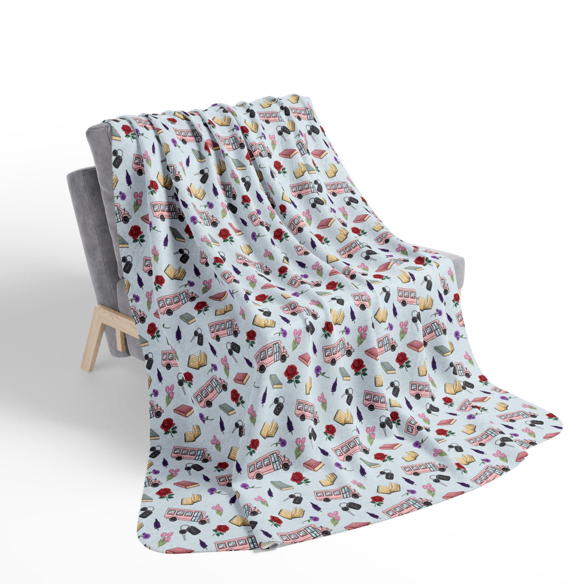 The Enchanted Bookmobile Doodle Sherpa Blanket