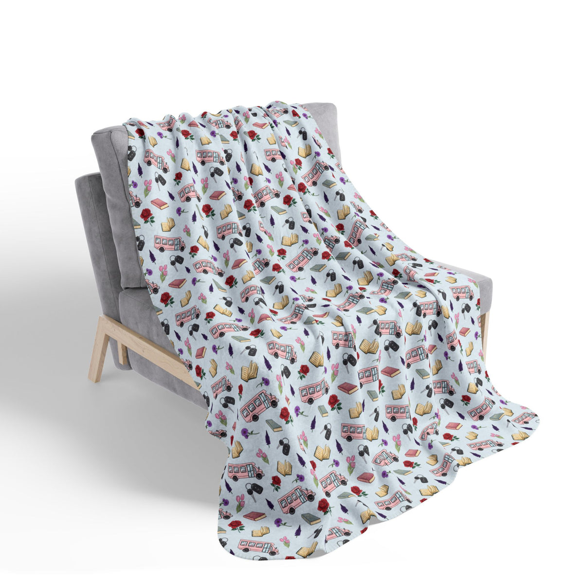 The Enchanted Bookmobile Doodle Sherpa Blanket