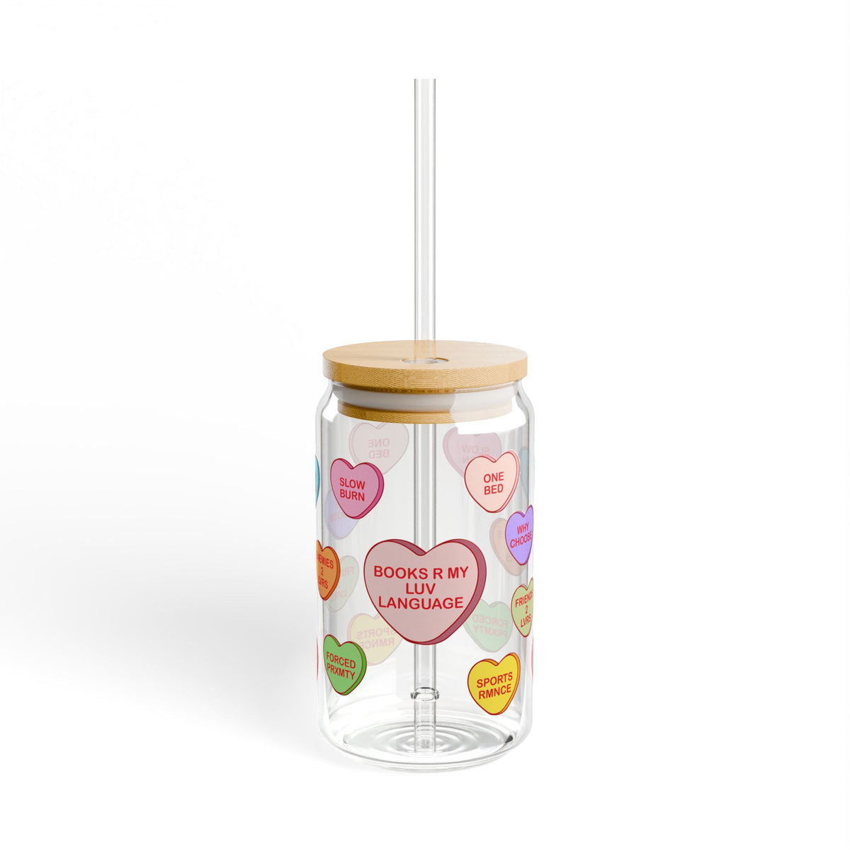Bookish Candy Hearts Sipper Glass