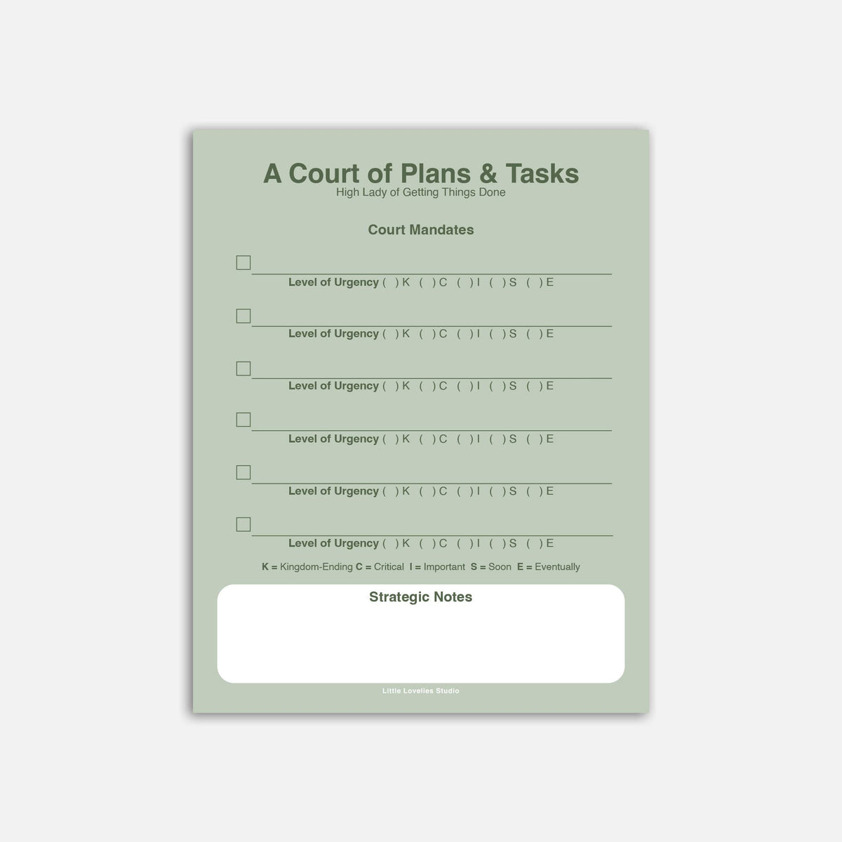 Little Lovelies Studio - A Court of Plans & Tasks Notepad | Fantasy To Do List