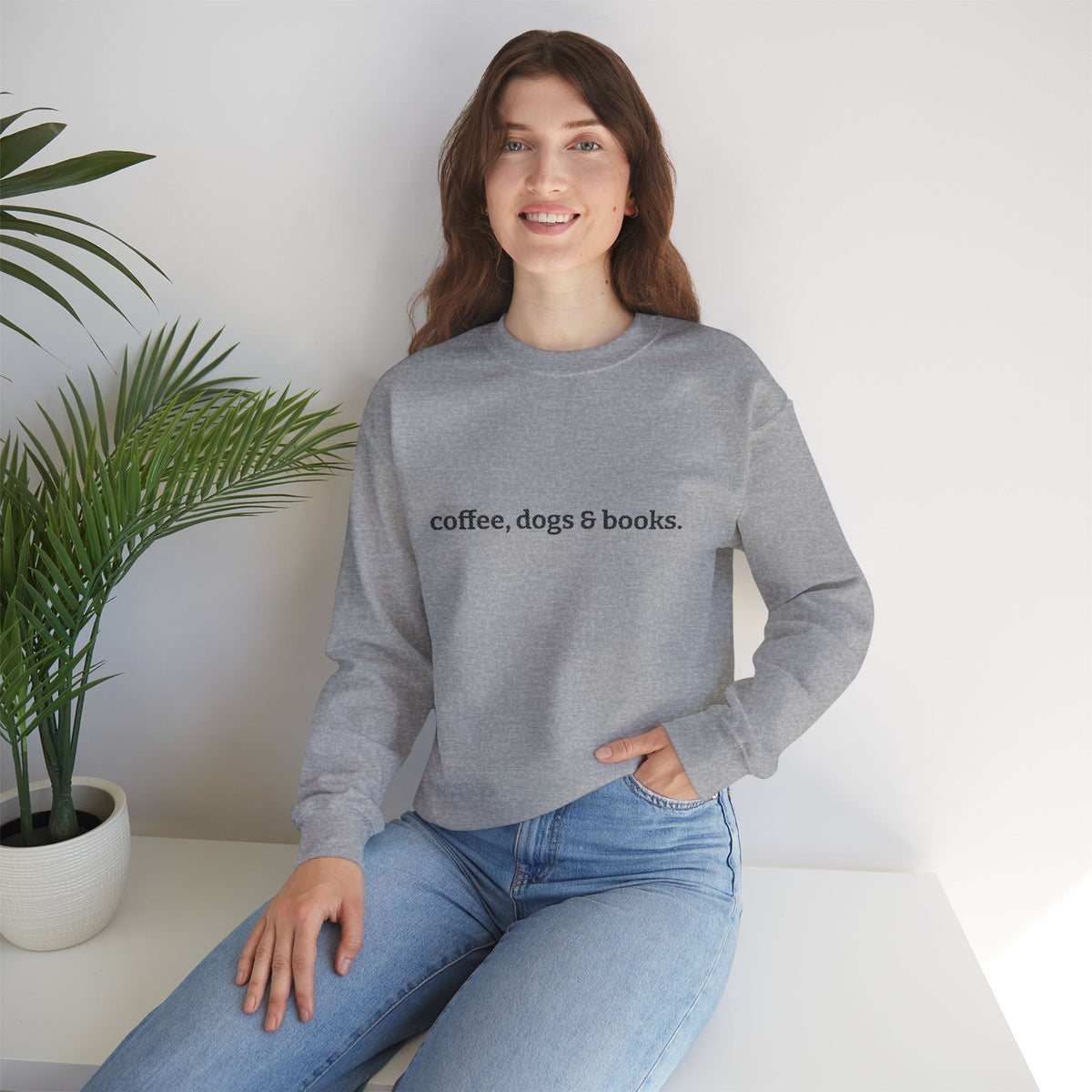 coffee, dogs & books. - Crew Neck Sweatshirt *Embroidered*
