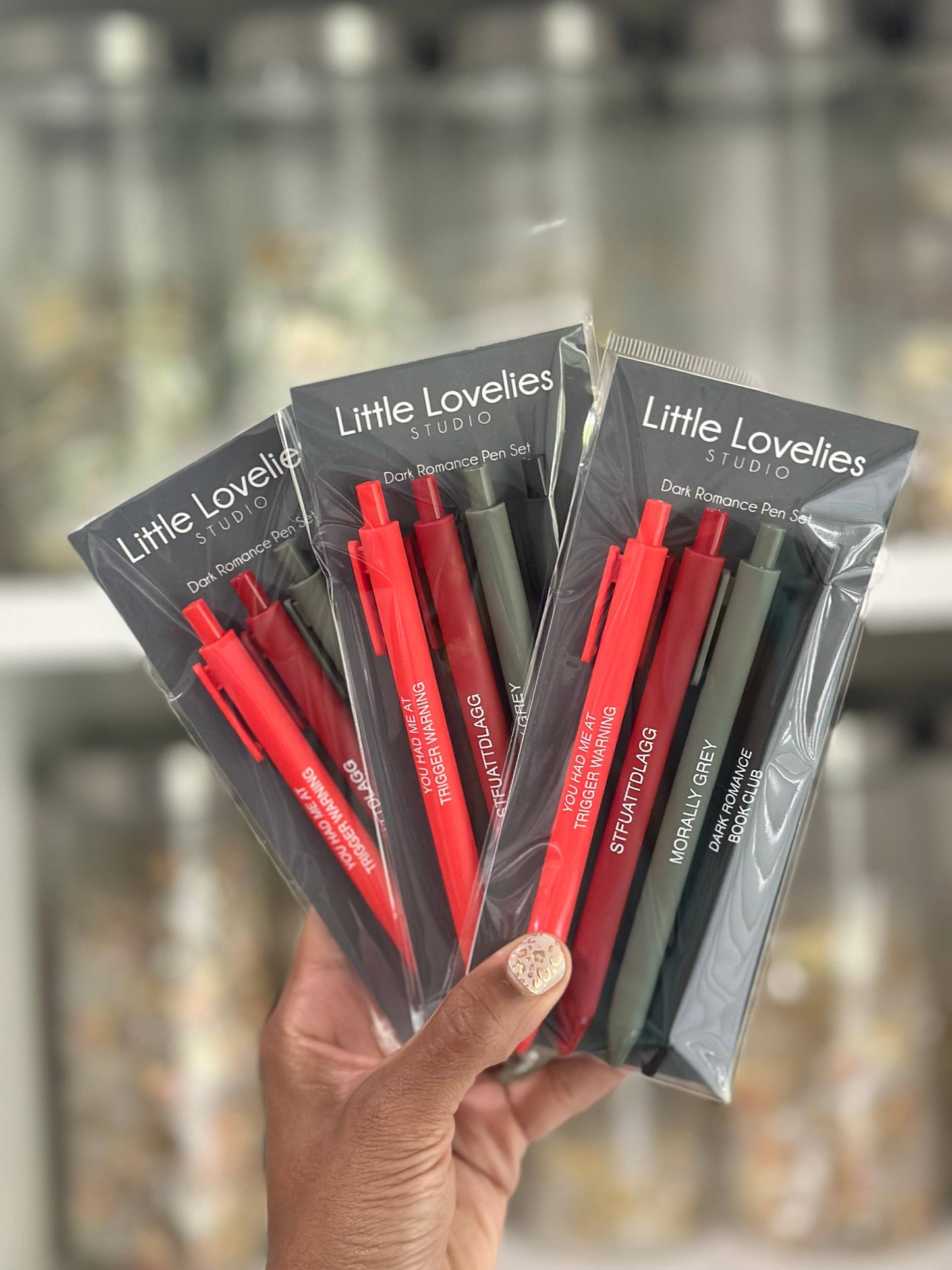 Little Lovelies Studio - Dark Romance Pen Set – Set of 4 Black Ink Click Pens