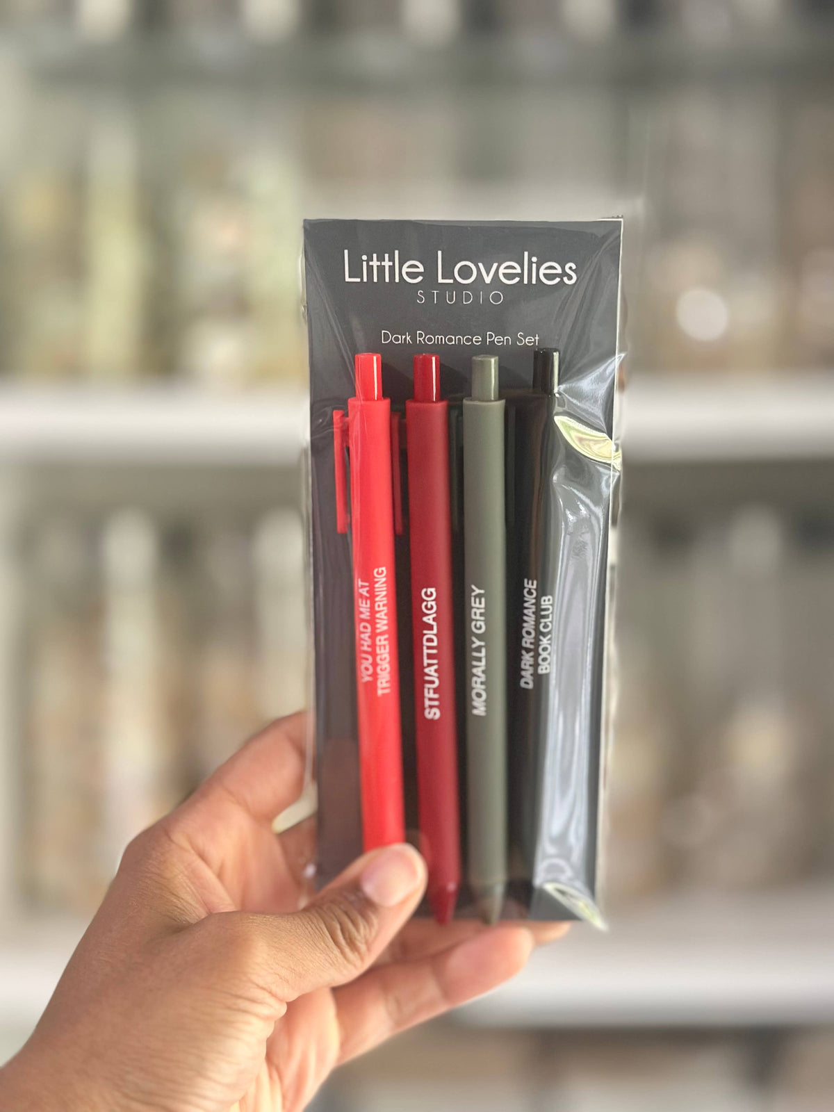 Little Lovelies Studio - Dark Romance Pen Set – Set of 4 Black Ink Click Pens