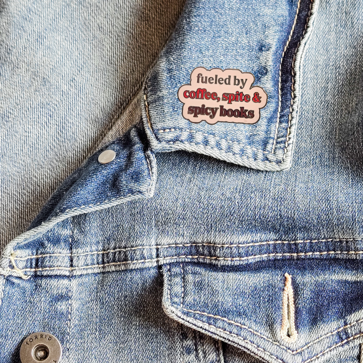 SHEWOLF Designs - Coffee, Spite & Spicy Books Pin — Romance Lover Bookish Gift