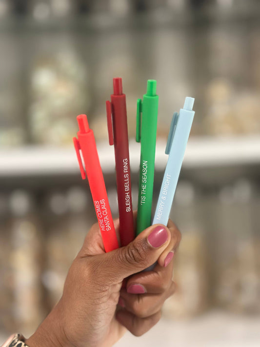 Little Lovelies Studio - Holiday Cheer Pen Set – 4-Pack Festive Christmas Pens