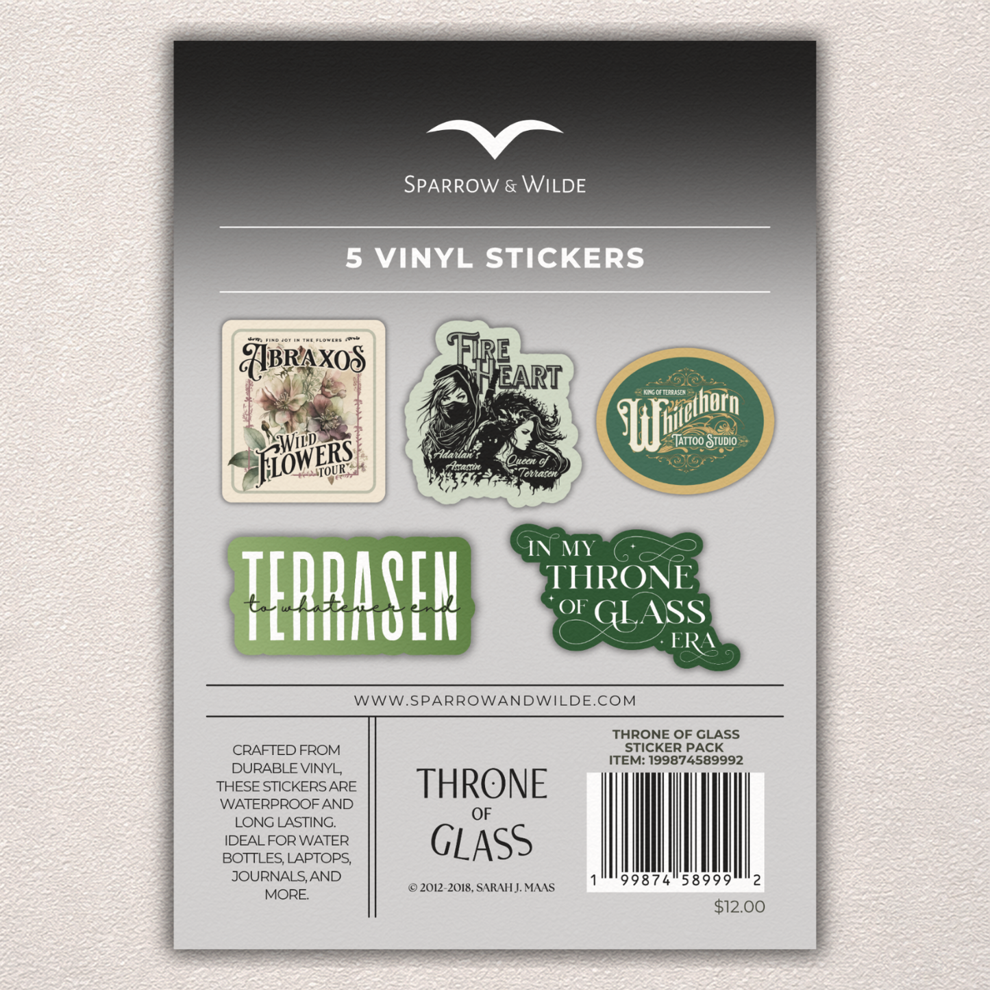 Sparrow and Wilde - Throne of Glass Sticker 5-Pack