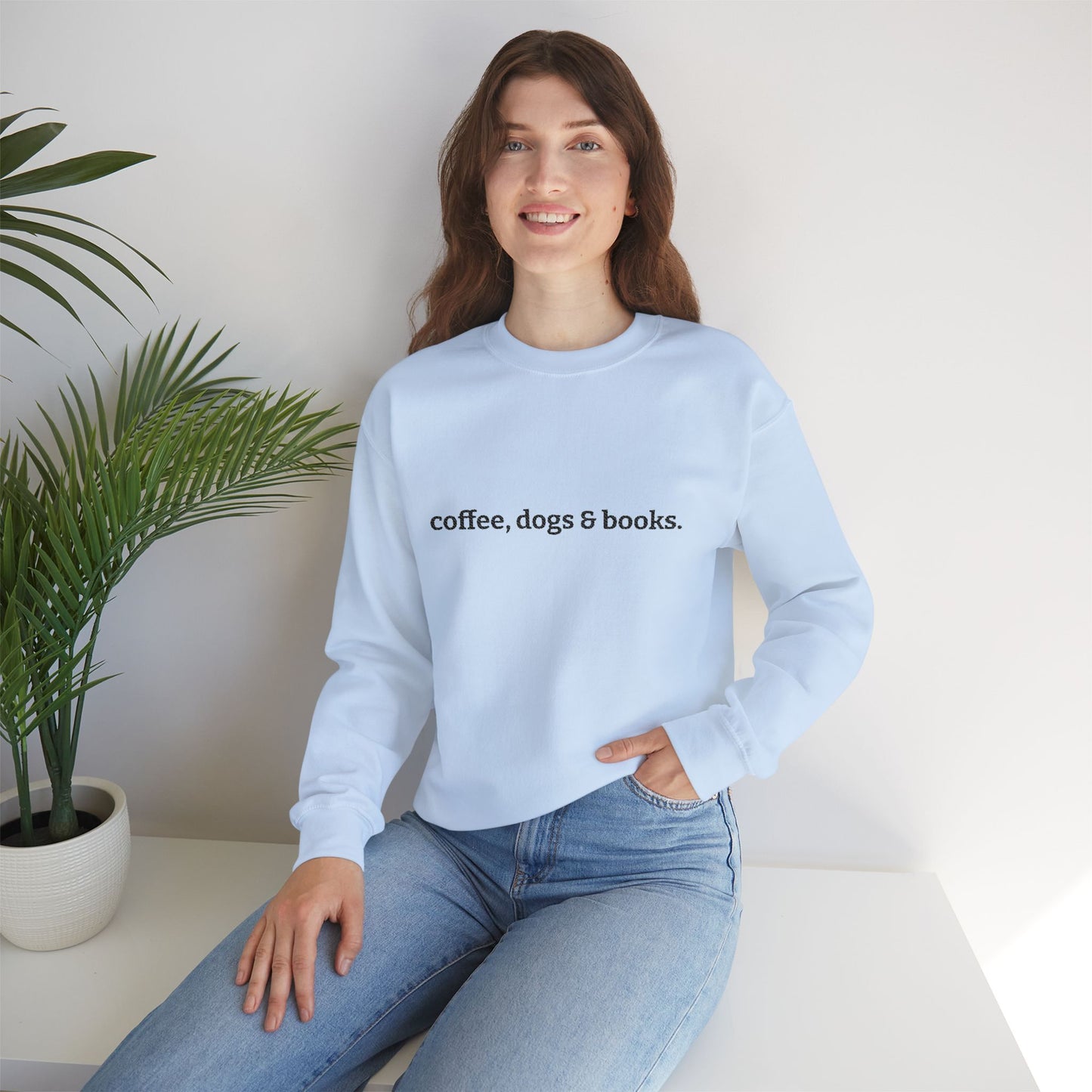 coffee, dogs & books. -  Crew Neck Sweatshirt *Embroidered*