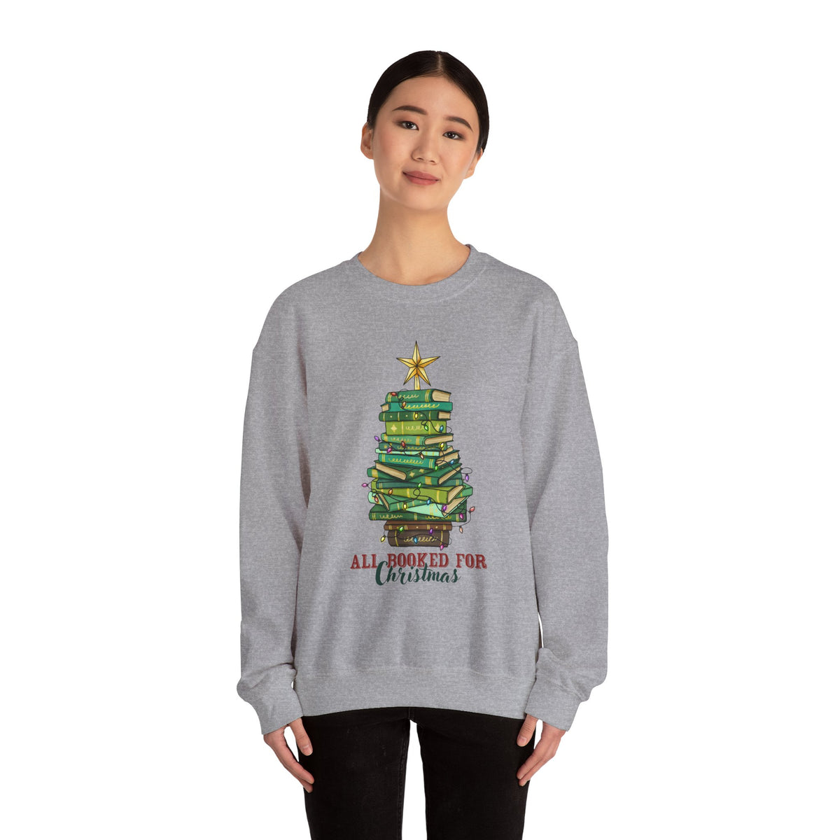 "All Booked for Christmas" Stack of Books Holiday Sweatshirt