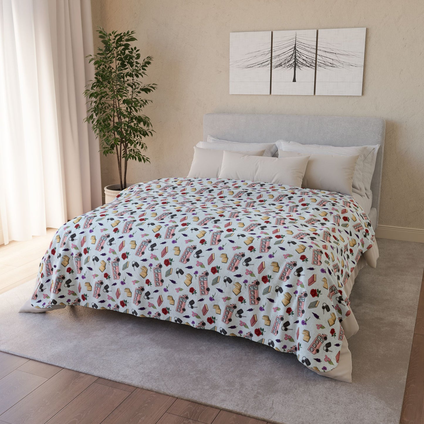 The Enchanted Bookmobile Doodle Sherpa Blanket