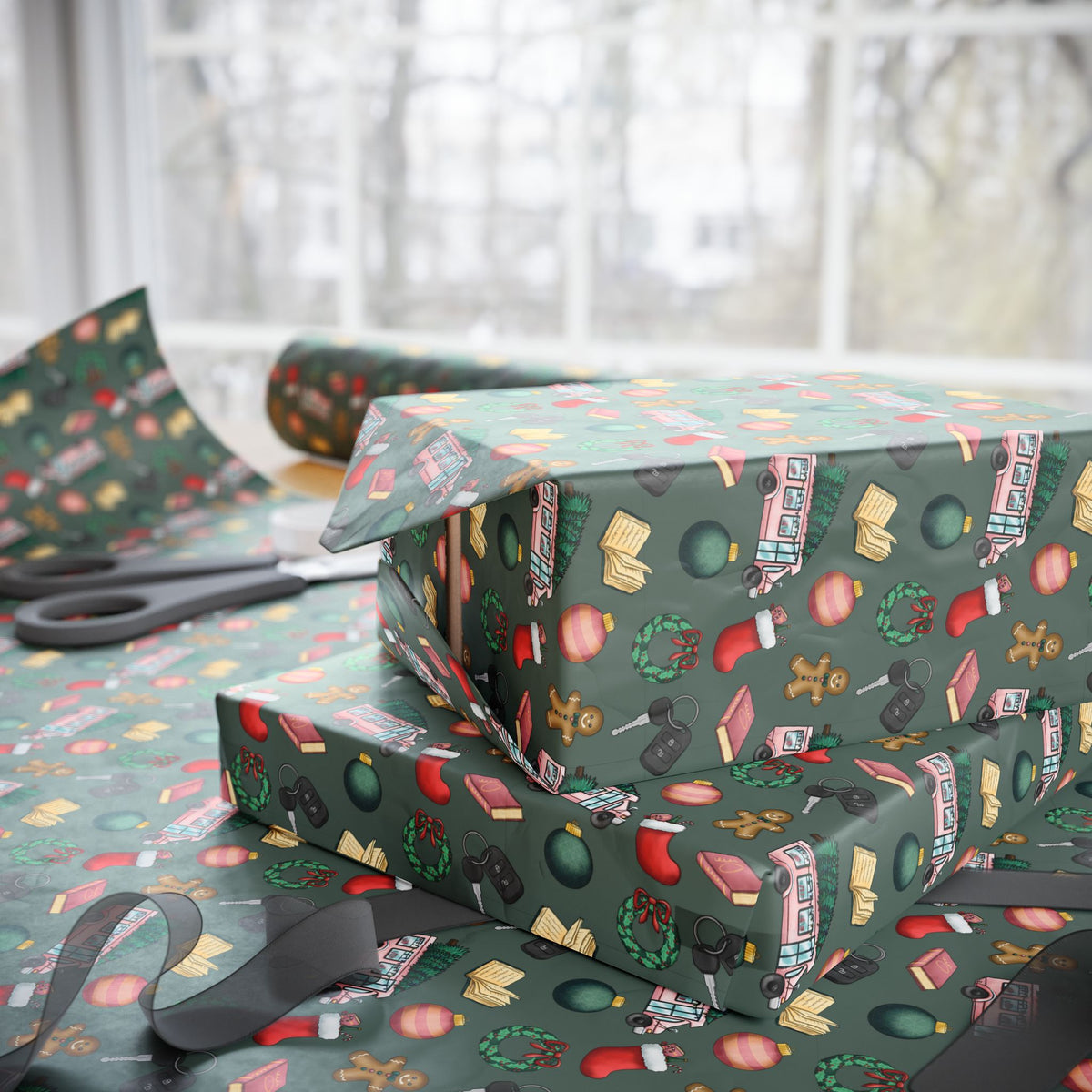 Bookmobile Doodle Wrapping Paper