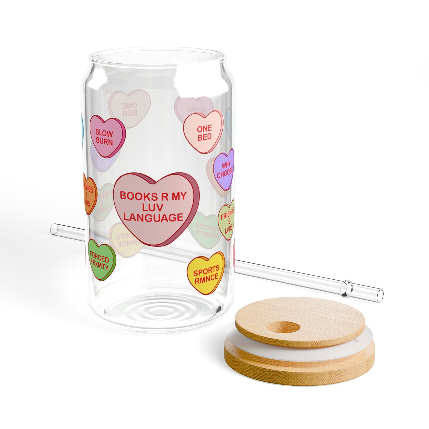 Bookish Candy Hearts Sipper Glass
