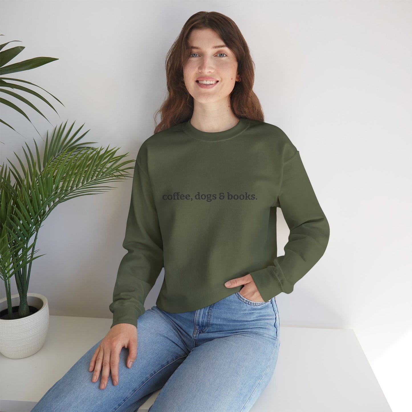 coffee, dogs & books. -  Crew Neck Sweatshirt *Embroidered*