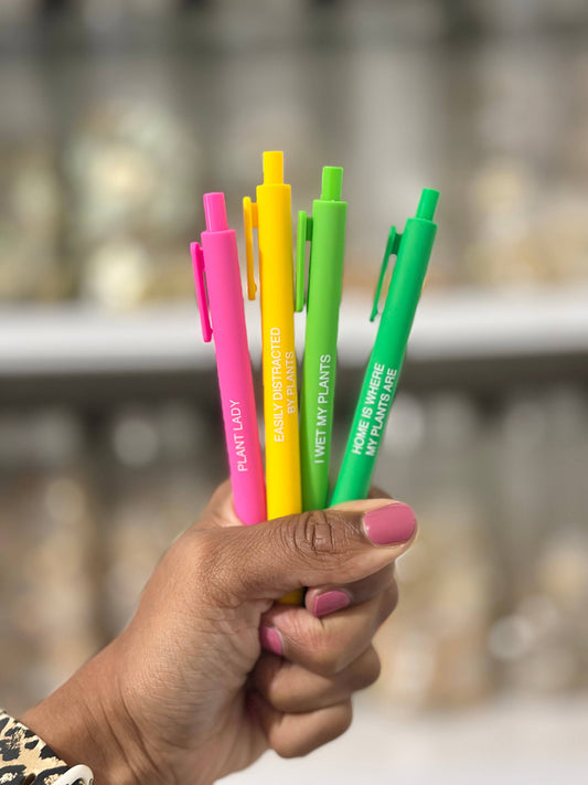Little Lovelies Studio - Plant Lady Pen Set – Funny 4 Pack of Black Ink Click Pens