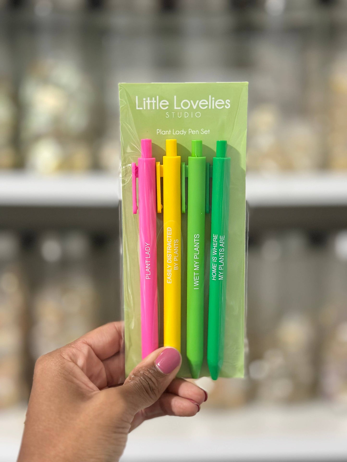 Little Lovelies Studio - Plant Lady Pen Set – Funny 4 Pack of Black Ink Click Pens
