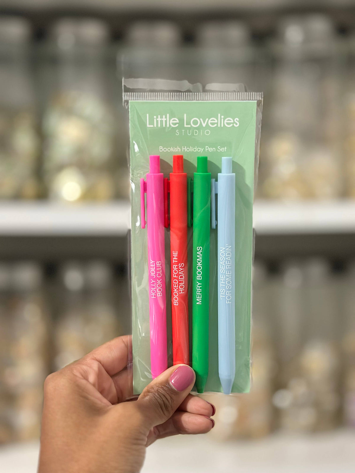 Little Lovelies Studio - Bookish Holiday Pen Set – 4-Pack Christmas Click Pens