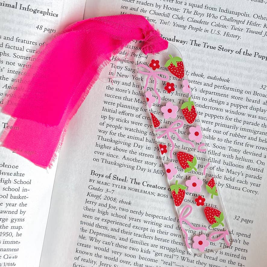 Literari Goods, Co | Book Themed Candles + Gifts - Bookmark - Book Store Gift - Acrylic Pink Coquette Sideline