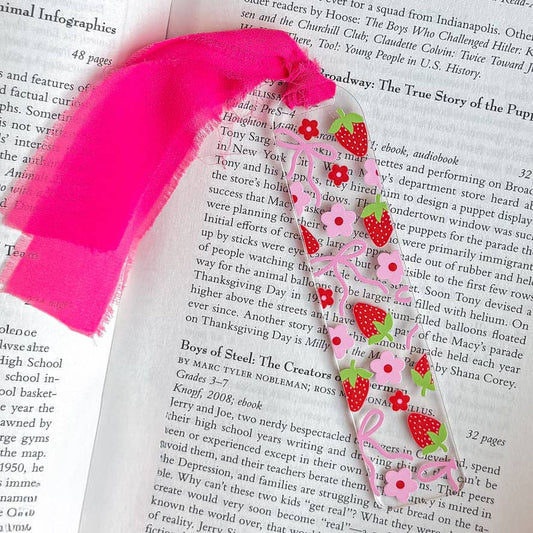 Literari Goods, Co | Book Themed Candles + Gifts - Bookmark - Book Store Gift - Acrylic Pink Coquette Sideline