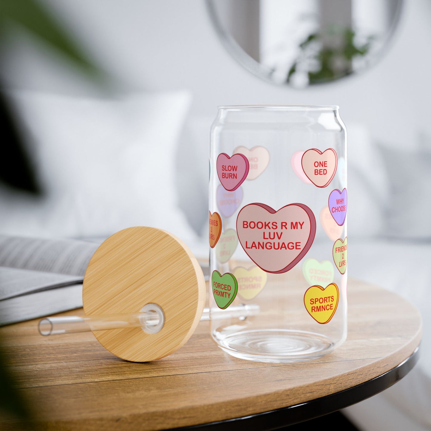 Bookish Candy Hearts Sipper Glass