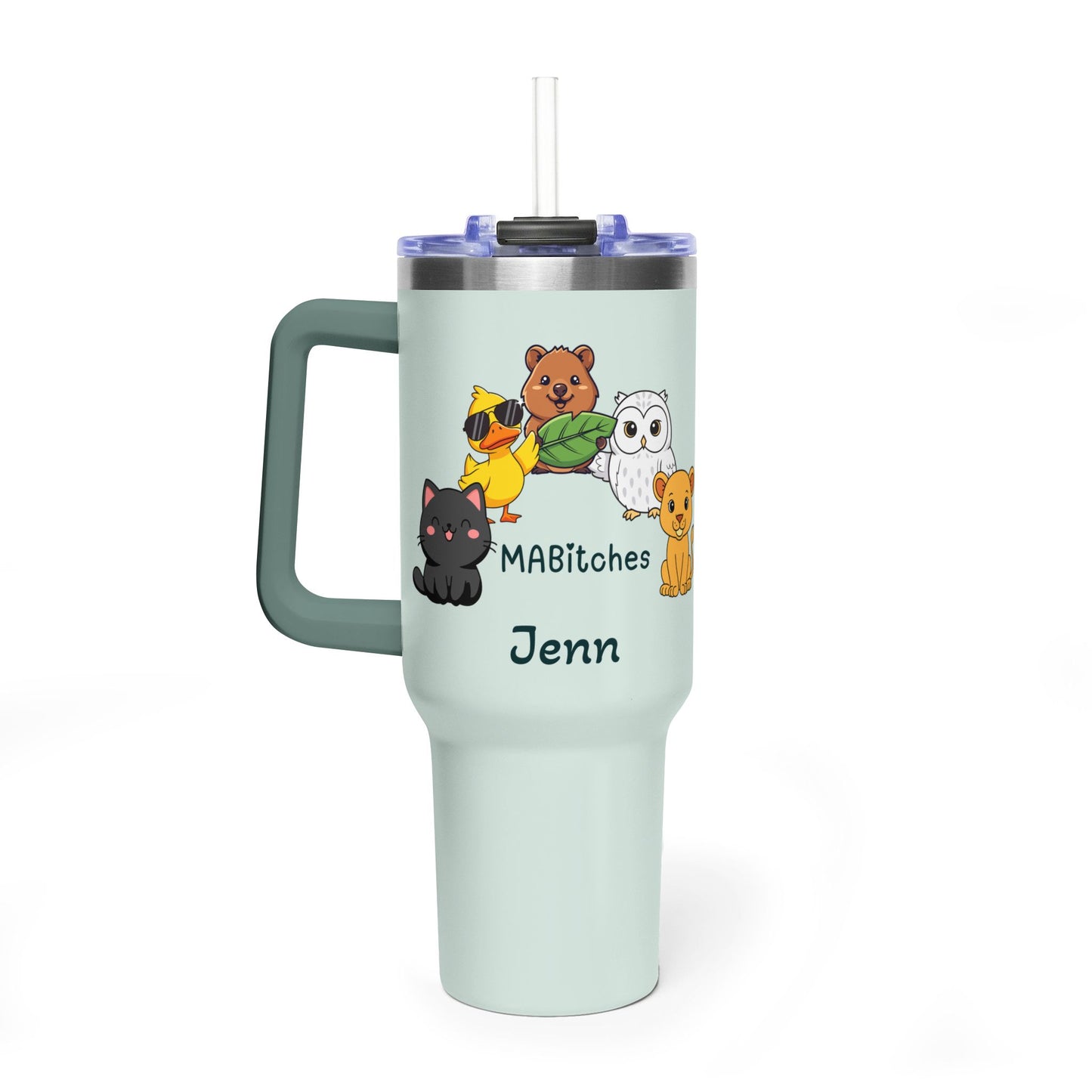 40oz Vacuum Tumbler - Personalized 'MABitches' Cute Animal Design (Custom Name)