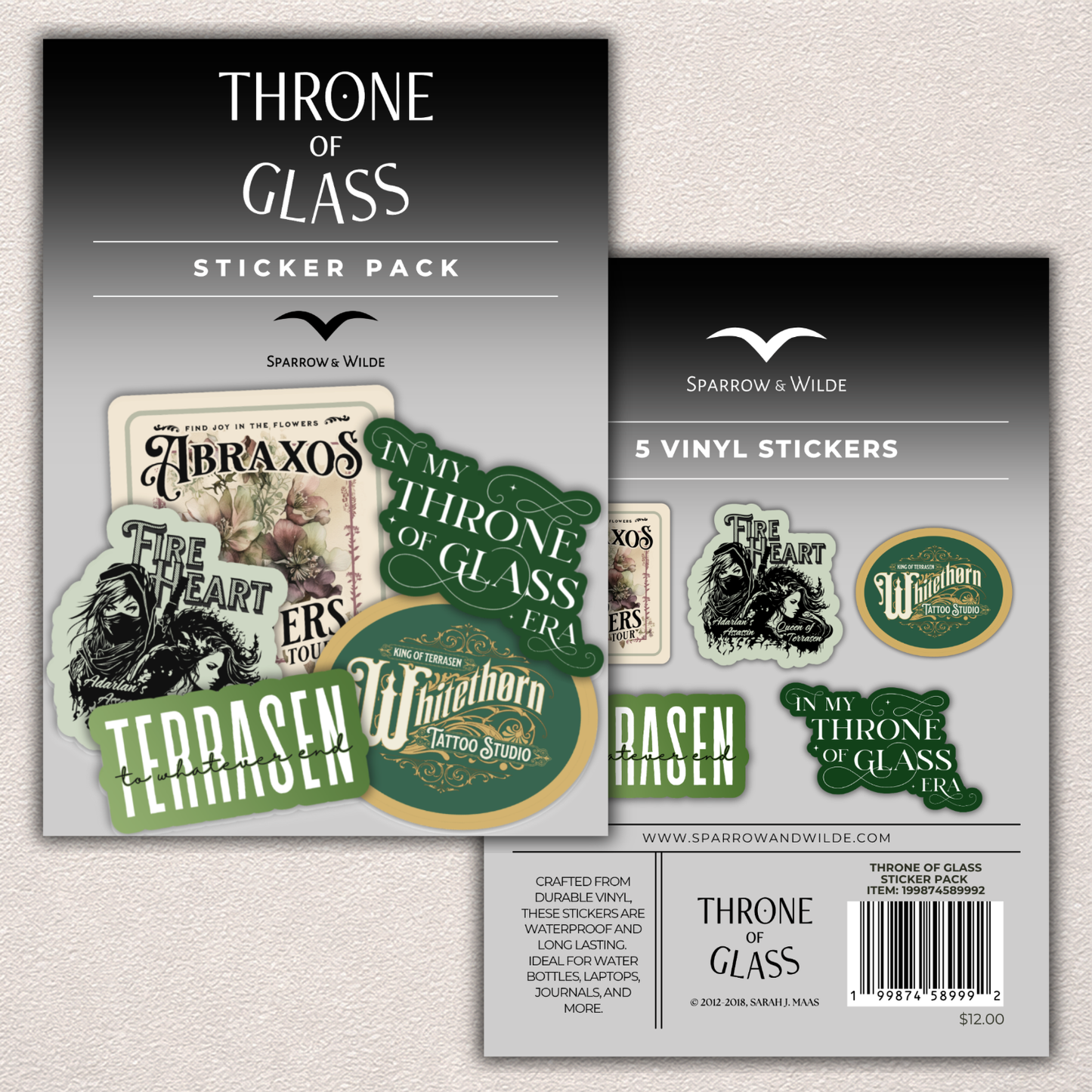Sparrow and Wilde - Throne of Glass Sticker 5-Pack