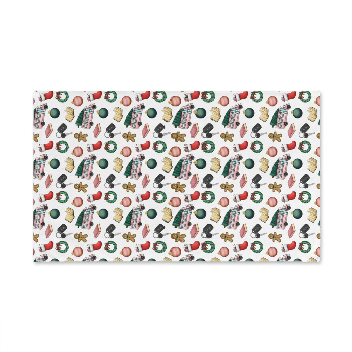 Holiday Baking Pattern Hand Towel – Christmas Cookies, Wreaths & Stockings Kitchen Towel