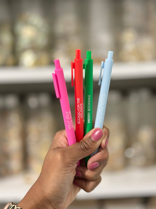 Little Lovelies Studio - Bookish Holiday Pen Set – 4-Pack Christmas Click Pens