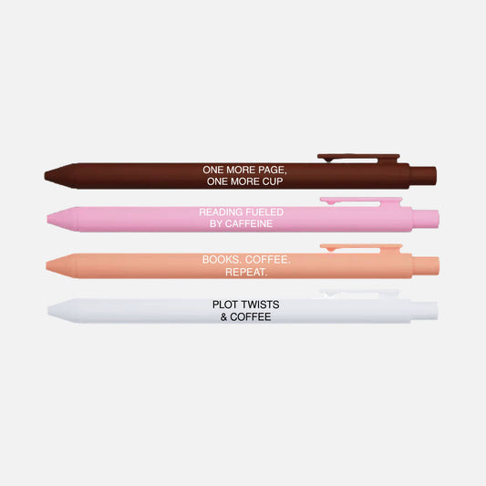 Little Lovelies Studio - Caffeinated Reader Pen Set | Bookish Coffee Lover Gift