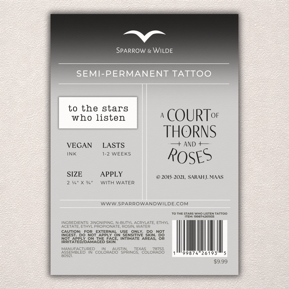 Sparrow and Wilde - Semi-Permanent Tattoo | ACOTAR - To The Stars Who Listen