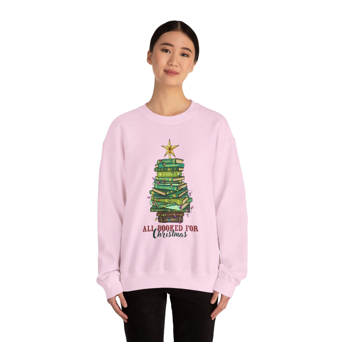 "All Booked for Christmas" Stack of Books Holiday Sweatshirt