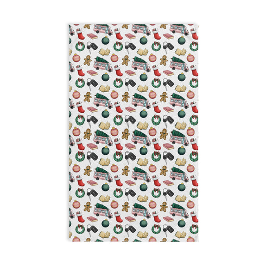 Holiday Baking Pattern Hand Towel – Christmas Cookies, Wreaths & Stockings Kitchen Towel
