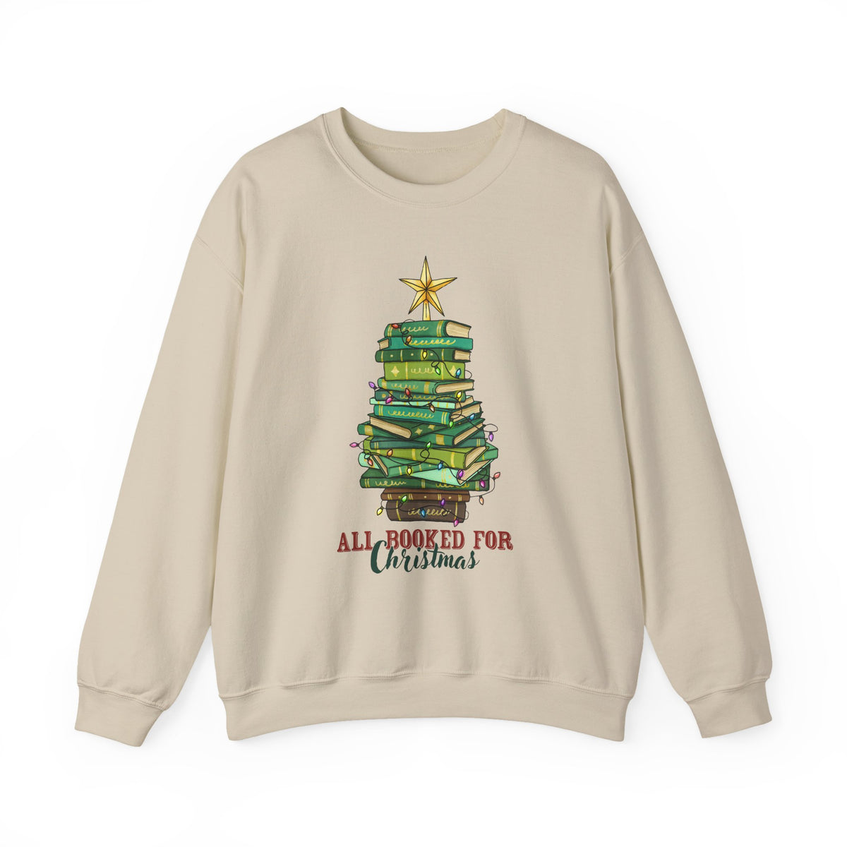 "All Booked for Christmas" Stack of Books Holiday Sweatshirt