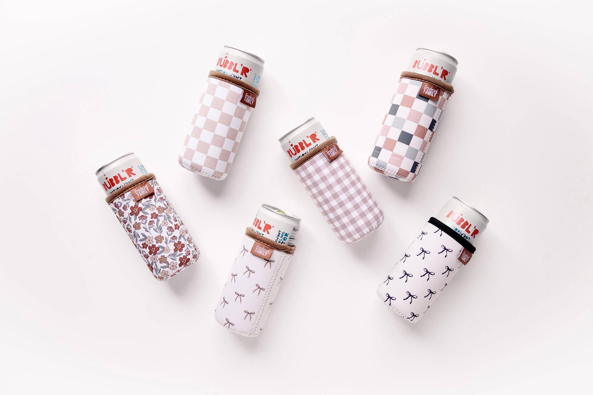 Frederick Family Co. - Slim Can Drink Sleeves- Reusable Neoprene Coolers with Aesthetic Patterns, 12oz Skinny Can Holder for Seltzer Energy Drinks