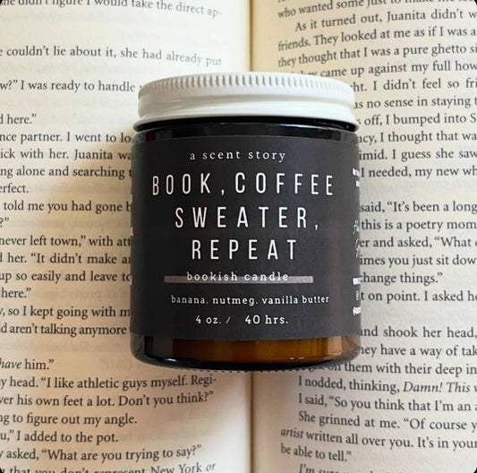 A Scent Story Candle Co - Book Coffee Sweater Repeat | Bookish Candle | Soy Wax 4oz