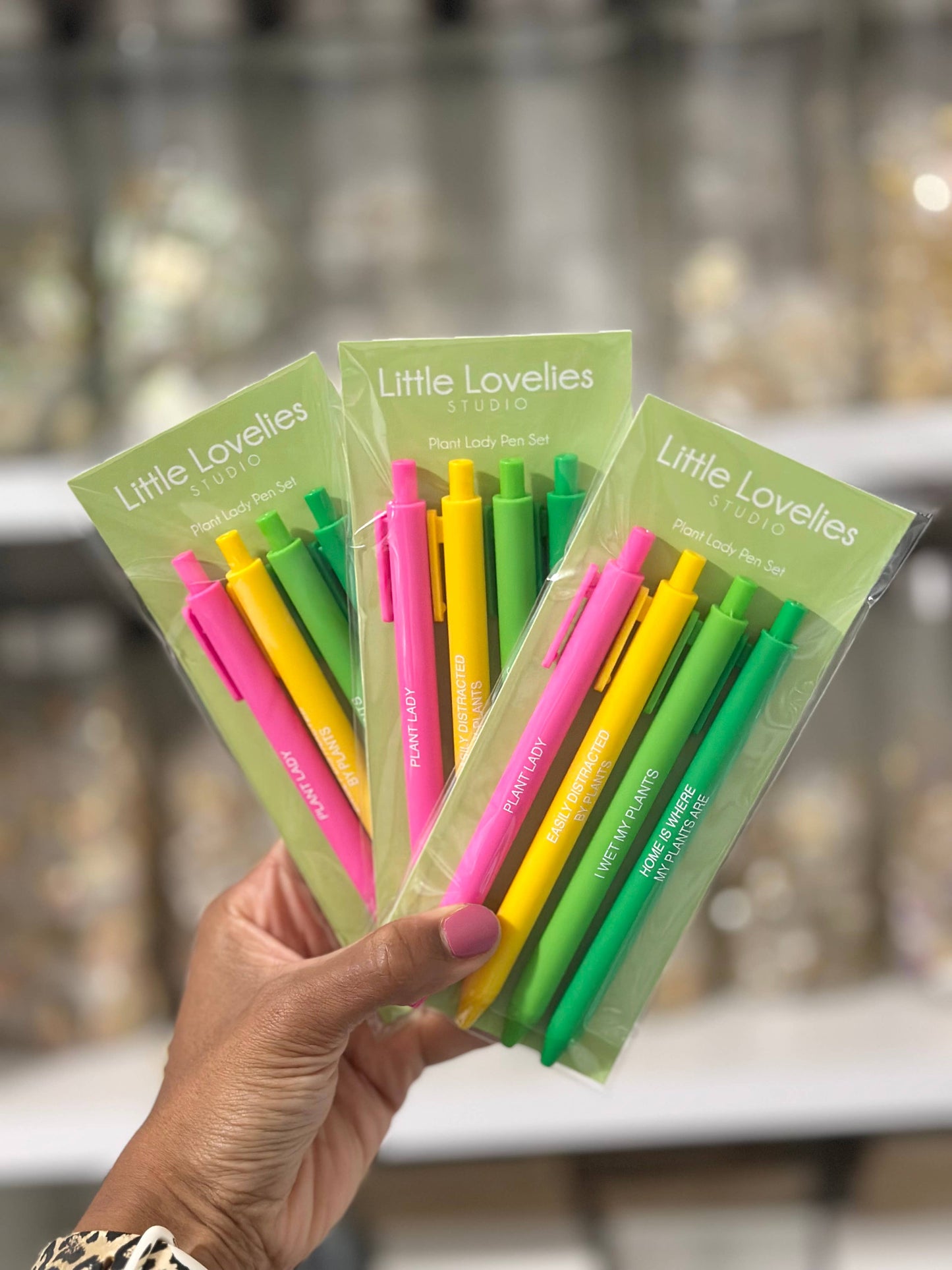 Little Lovelies Studio - Plant Lady Pen Set – Funny 4 Pack of Black Ink Click Pens