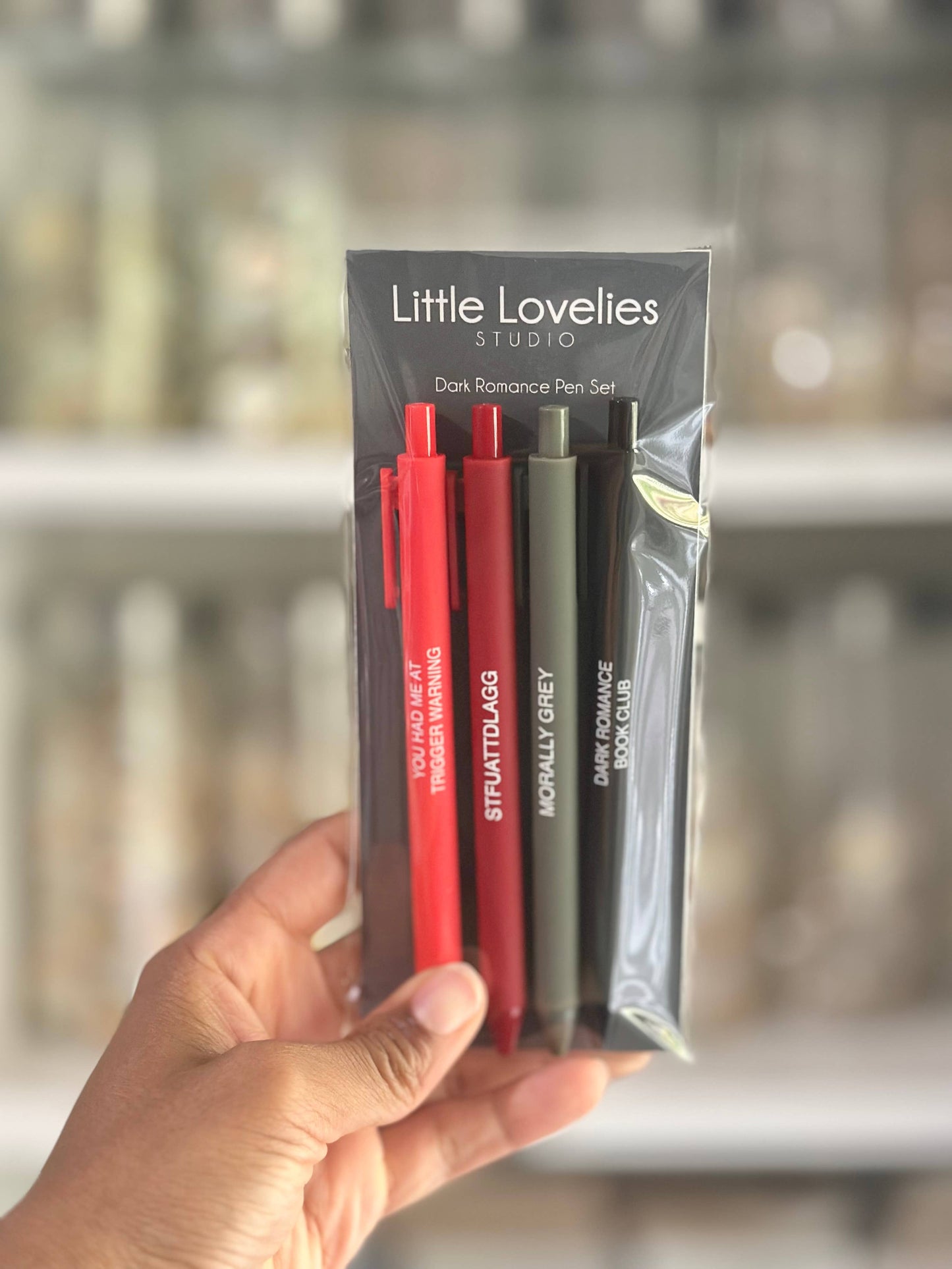 Little Lovelies Studio - Dark Romance Pen Set – Set of 4 Black Ink Click Pens