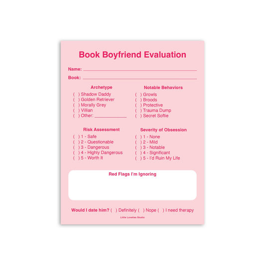 Little Lovelies Studio - Book Boyfriend Evaluation Notepad | Romance Reader Pad