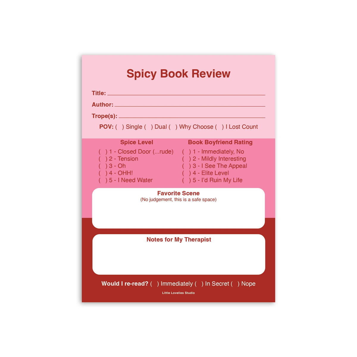 Little Lovelies Studio - Spicy Book Review Notepad | Romance Reader Pad