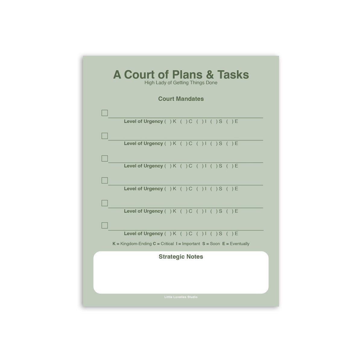Little Lovelies Studio - A Court of Plans & Tasks Notepad | Fantasy To Do List