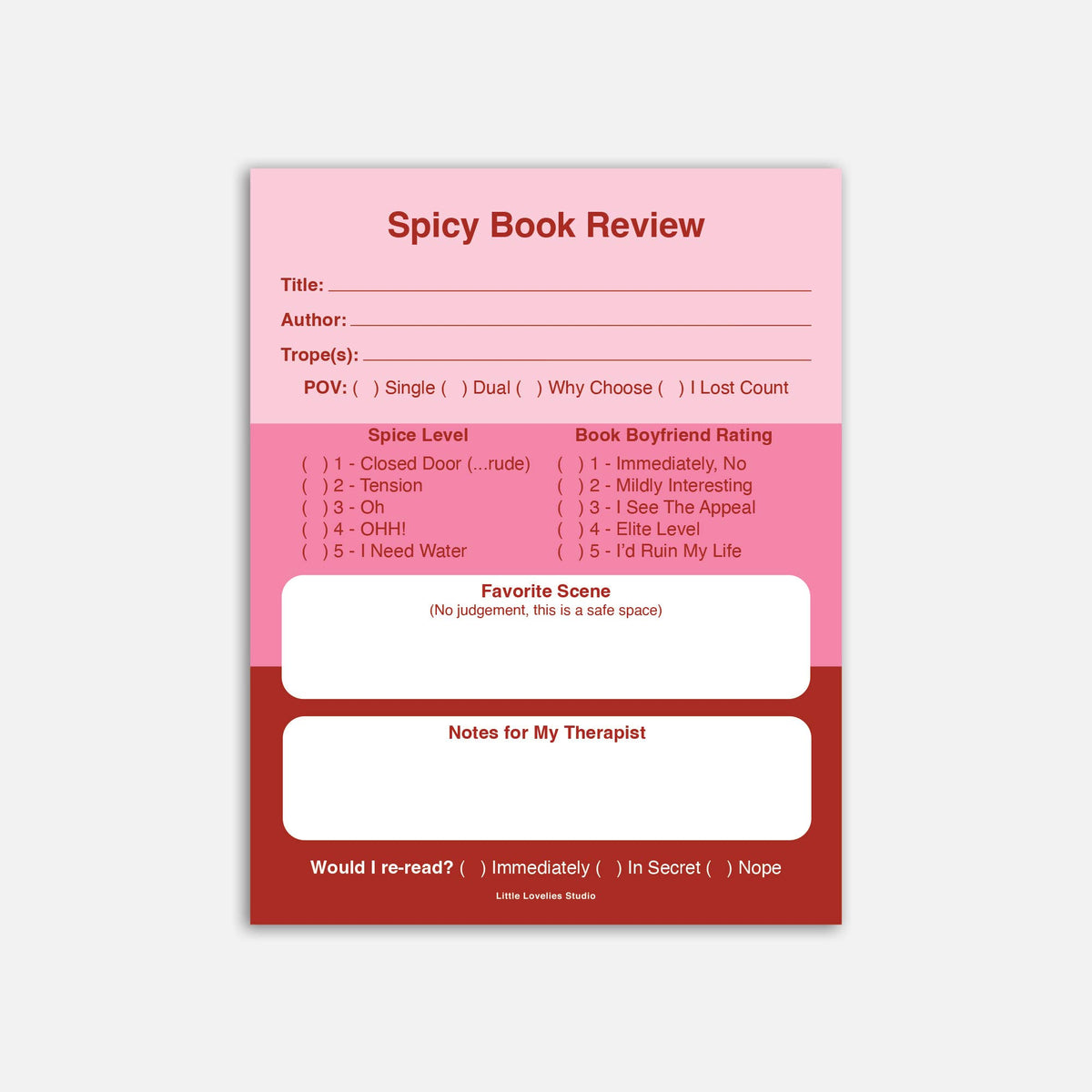 Little Lovelies Studio - Spicy Book Review Notepad | Romance Reader Pad