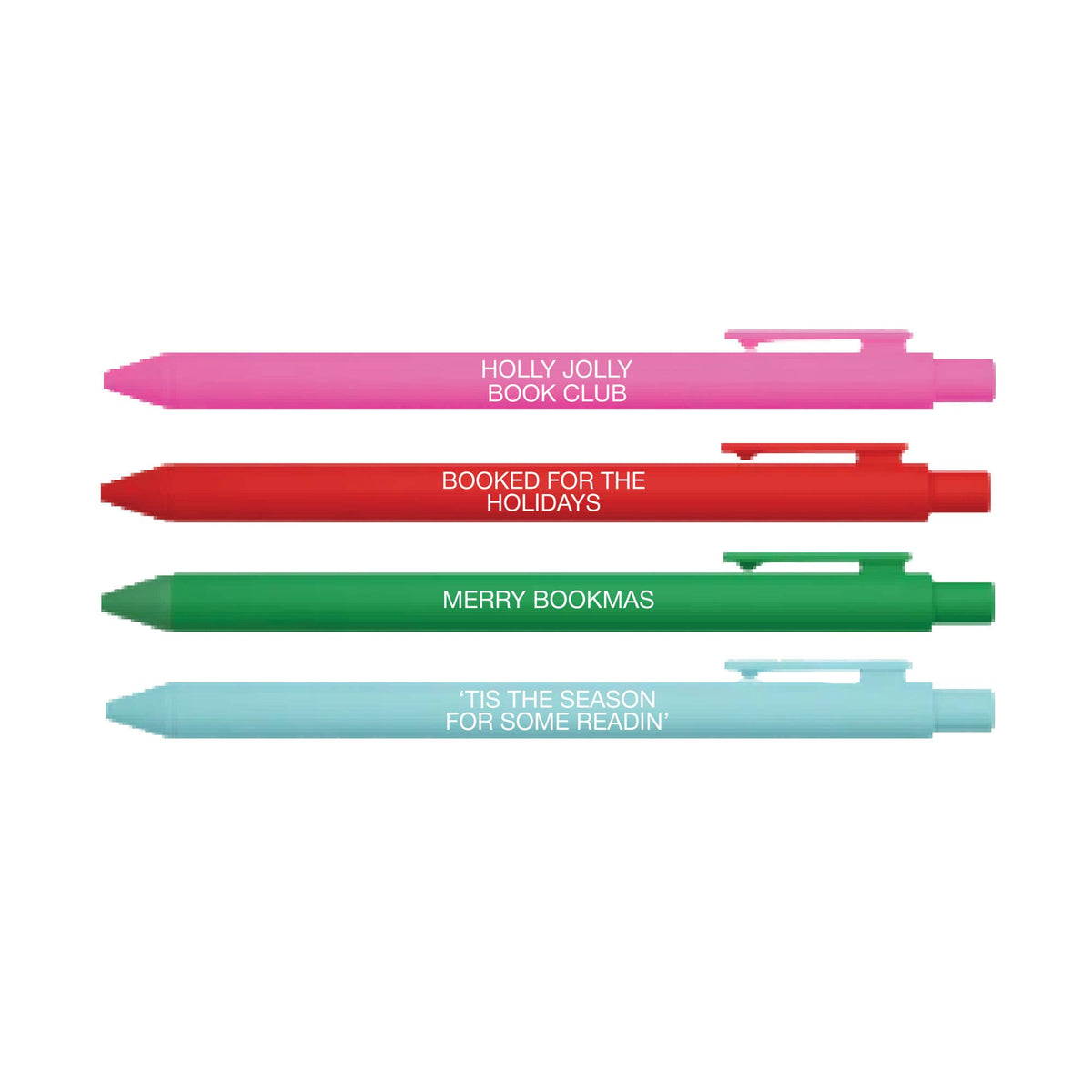 Little Lovelies Studio - Bookish Holiday Pen Set – 4-Pack Christmas Click Pens